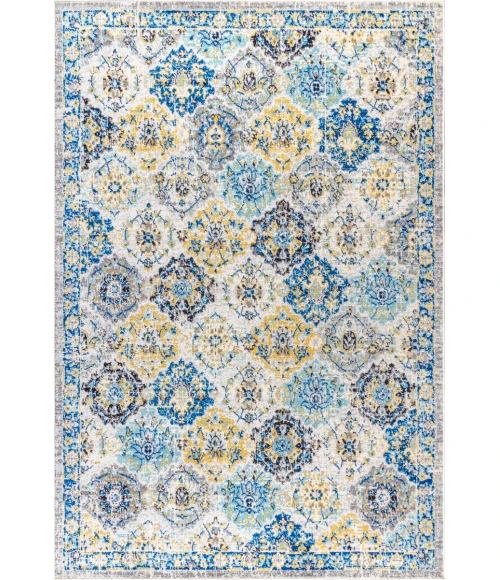 Modern  Boho Vintage Trellis Blue/Multi 4 ft. x 6 ft. Area Rug
