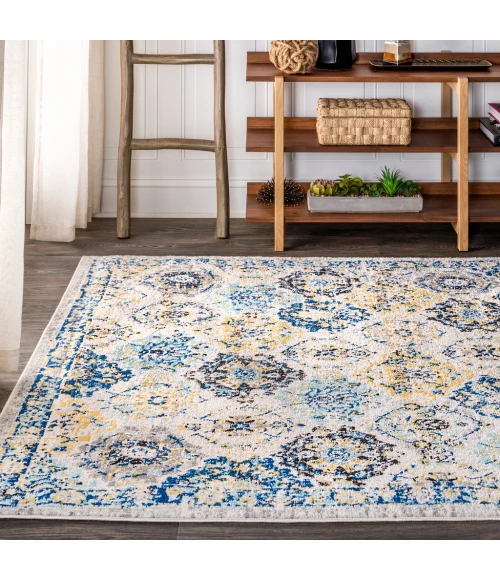 Modern  Boho Vintage Trellis Blue/Multi 4 ft. x 6 ft. Area Rug