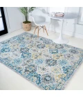 Modern  Boho Vintage Trellis Blue/Multi 4 ft. x 6 ft. Area Rug