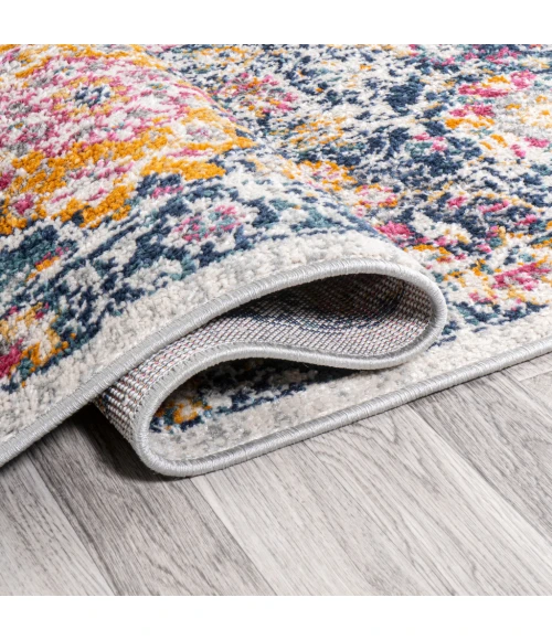 Modern  Boho Vintage Trellis Ivory/Navy/Multi 2 ft. x 8 ft. Runner Rug