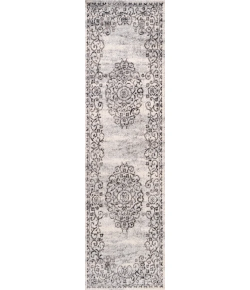 Minori Filigree Medallion Dark Gray/Cream 2 ft. x 8 ft. Runner Rug