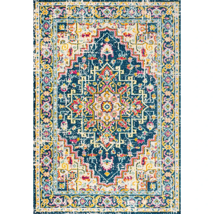 Brooklyn Geometric Medallion Blue/Beige 3 ft. x 5 ft. Area Rug