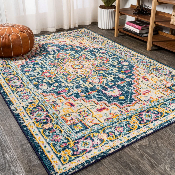 Brooklyn Geometric Medallion Blue/Beige 3 ft. x 5 ft. Area Rug