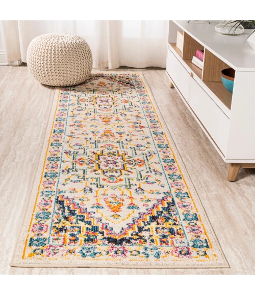 Brooklyn Geometric Medallion Beige/Ivory 2 ft. x 8 ft. Runner Rug