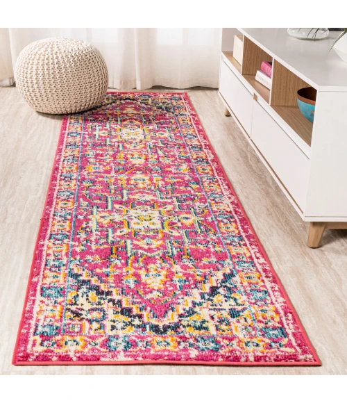 Brooklyn Geometric Medallion Red/Pink 2 ft. x 8 ft. Runner Rug