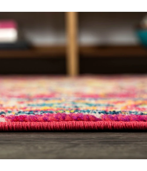 Brooklyn Geometric Medallion Red/Pink 2 ft. x 8 ft. Runner Rug