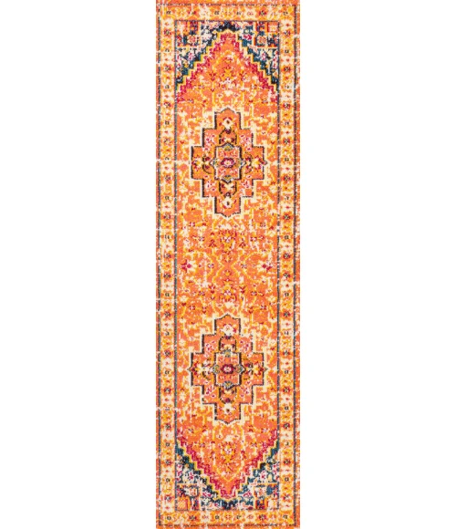 Brooklyn Geometric Medallion Orange/Blue 2 ft. x 8 ft. Runner Rug