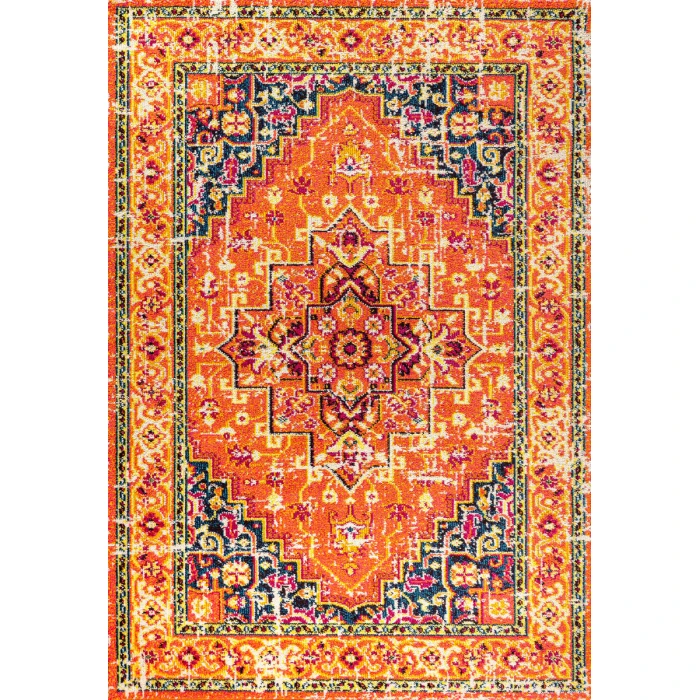 Brooklyn Geometric Medallion Orange/Blue 3 ft. x 5 ft. Area Rug