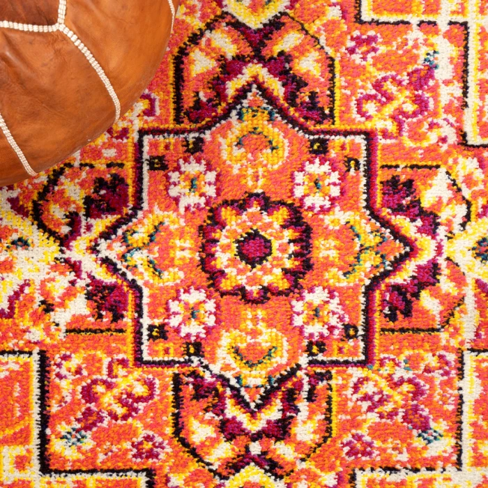 Brooklyn Geometric Medallion Orange/Blue 3 ft. x 5 ft. Area Rug