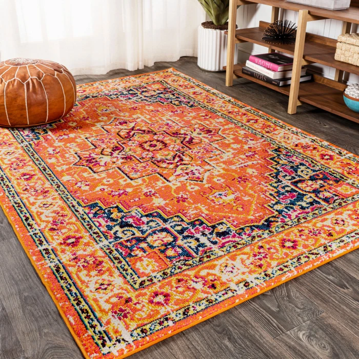 Brooklyn Geometric Medallion Orange/Blue 3 ft. x 5 ft. Area Rug