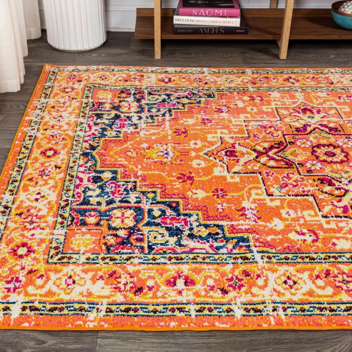 Brooklyn Geometric Medallion Orange/Blue 3 ft. x 5 ft. Area Rug