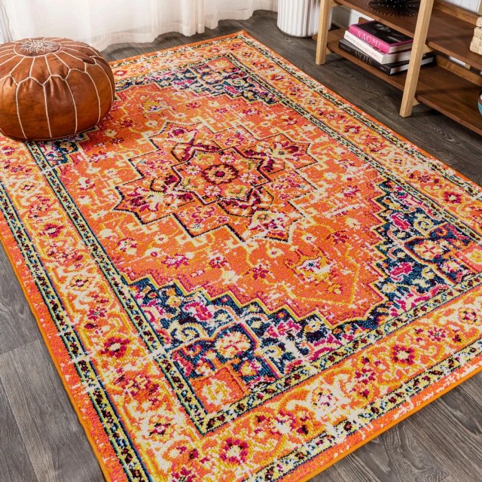 Brooklyn Geometric Medallion Orange/Blue 3 ft. x 5 ft. Area Rug