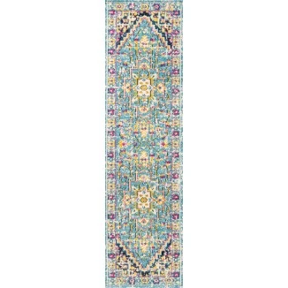 Brooklyn Geometric Medallion Blue/Multi 2 ft. x 8 ft. Runner Rug