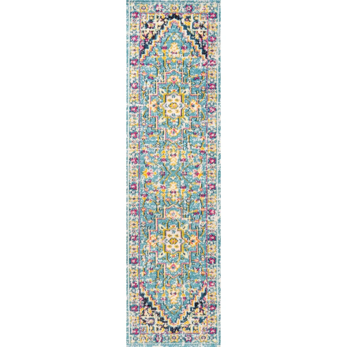 Brooklyn Geometric Medallion Blue/Multi 2 ft. x 8 ft. Runner Rug