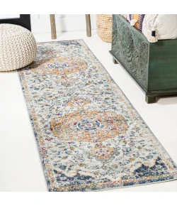 Jonathany Modern Persian MDP211A Light Gray/Dark Blue/Orange Area Rug 2 ft. 3 in. X 8 ft. Runner