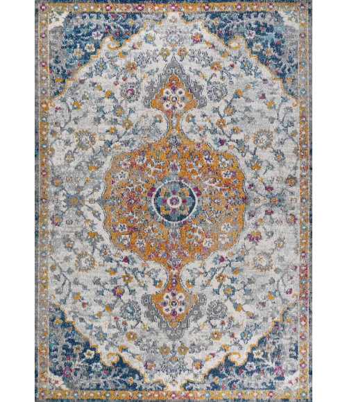 Lorena Ornate Boho Medallion Light Gray/Dark Blue/Orange 8 ft. x 10 ft. Area Rug