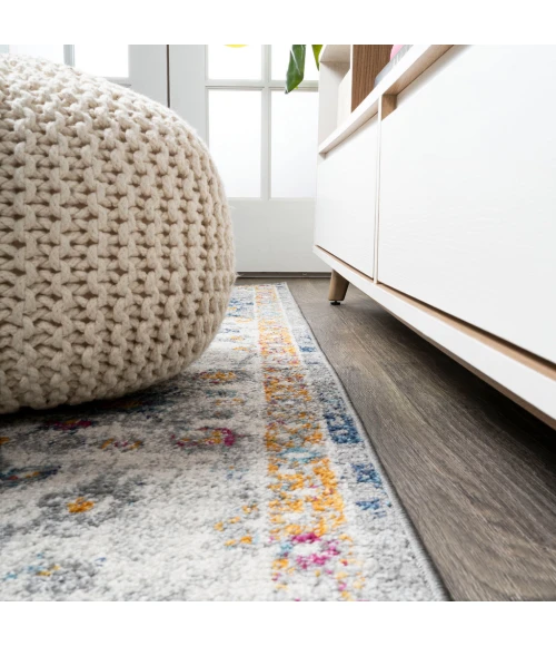 Lorena Ornate Boho Medallion Light Gray/Dark Blue/Orange 2 ft. x 8 ft. Runner Rug