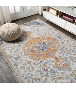 Jonathany Modern Persian MDP211A Light Gray/Dark Blue/Orange Area Rug 7 ft. 8 in. X 10 ft. Rectangle