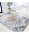Lorena Ornate Boho Medallion Light Gray/Dark Blue/Orange 8 ft. x 10 ft. Area Rug