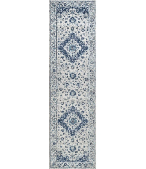 Indhira Ornate Medallion Persian Blue/Gray 2 ft. x 8 ft. Runner Rug