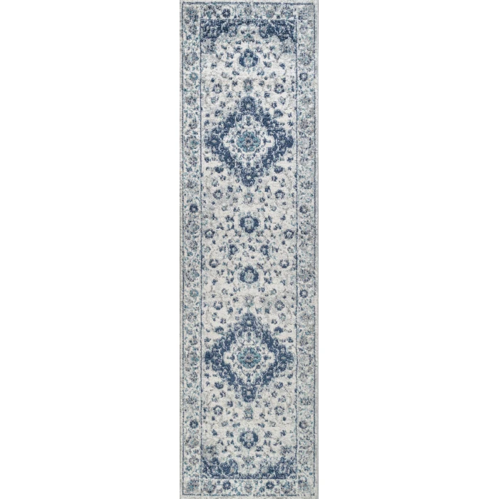 Indhira Ornate Medallion Persian Blue/Gray 2 ft. x 8 ft. Runner Rug