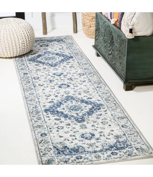 Indhira Ornate Medallion Persian Blue/Gray 2 ft. x 8 ft. Runner Rug
