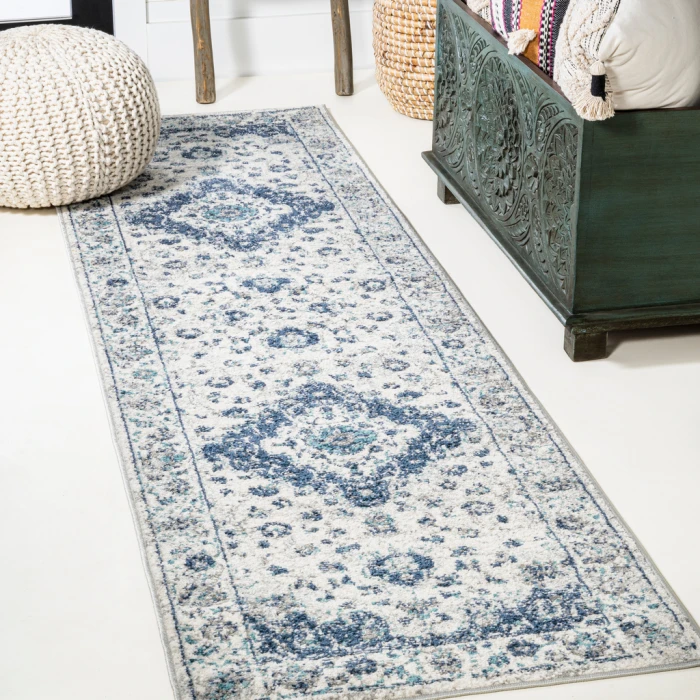 Indhira Ornate Medallion Persian Blue/Gray 2 ft. x 8 ft. Runner Rug