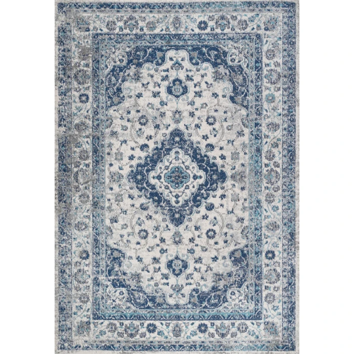 Indhira Ornate Medallion Persian Blue/Gray 8 ft. x 10 ft. Area Rug