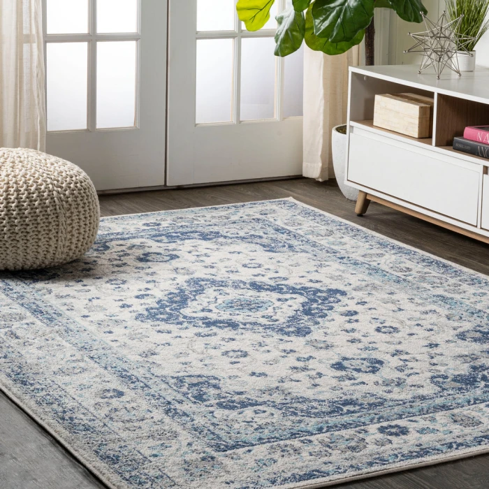 Indhira Ornate Medallion Persian Blue/Gray 8 ft. x 10 ft. Area Rug