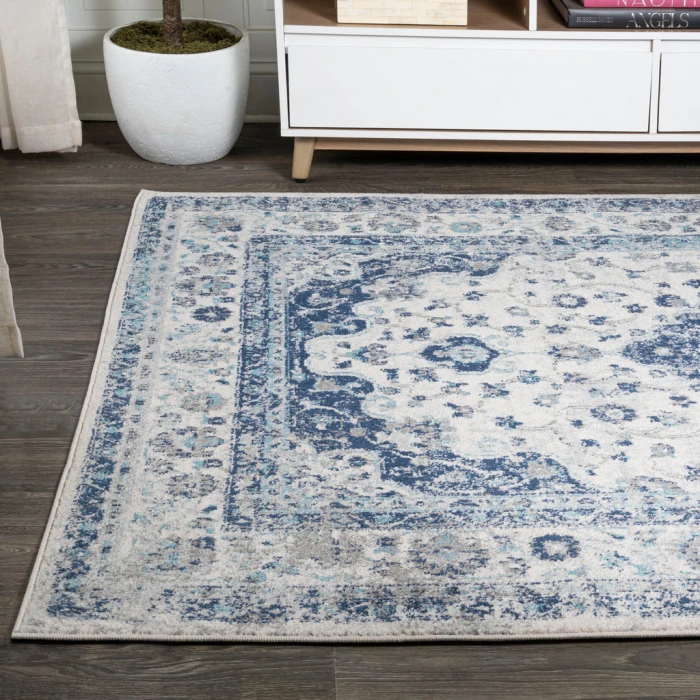 Indhira Ornate Medallion Persian Blue/Gray 8 ft. x 10 ft. Area Rug