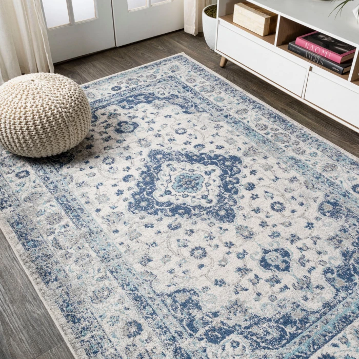 Indhira Ornate Medallion Persian Blue/Gray 8 ft. x 10 ft. Area Rug