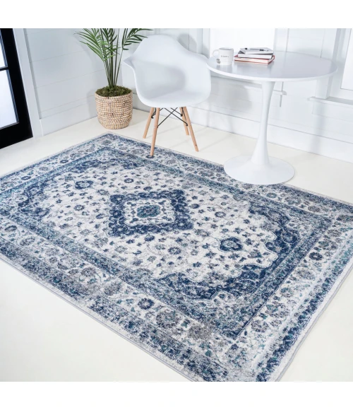 Indhira Ornate Medallion Persian Blue/Gray 4 ft. x 6 ft. Area Rug