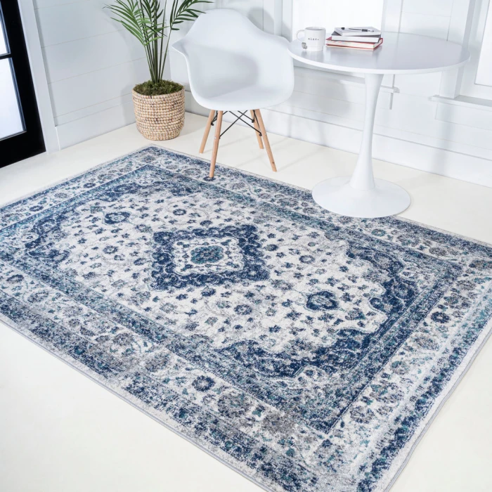 Indhira Ornate Medallion Persian Blue/Gray 8 ft. x 10 ft. Area Rug