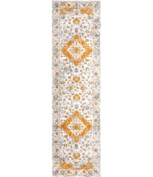 Indhira Ornate Medallion Persian Orange/Cream 2 ft. x 8 ft. Runner Rug