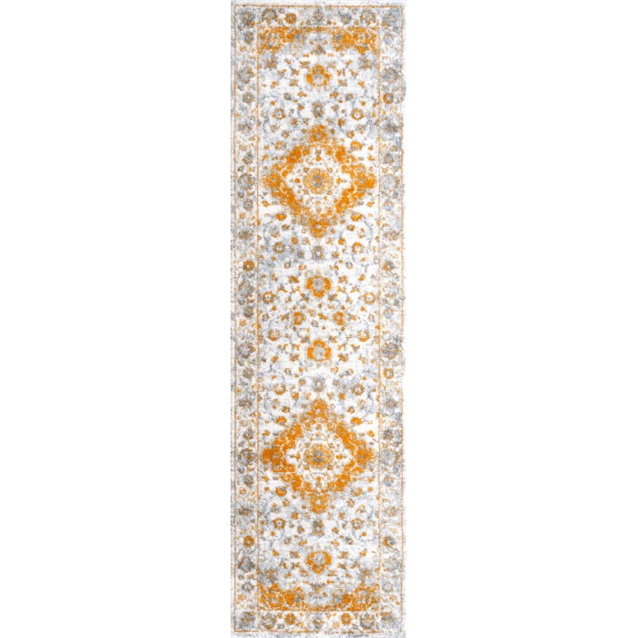 Indhira Ornate Medallion Persian Orange/Cream 2 ft. x 8 ft. Runner Rug