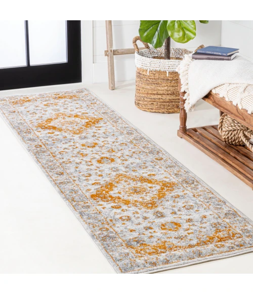 Indhira Ornate Medallion Persian Orange/Cream 2 ft. x 8 ft. Runner Rug