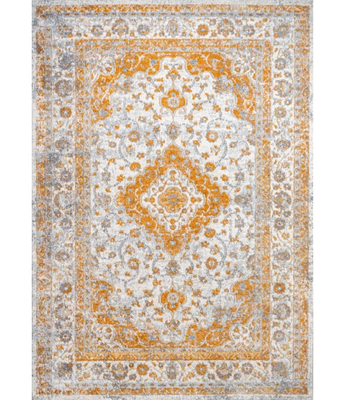 Indhira Ornate Medallion Persian Orange/Cream 9 ft. x 12 ft. Area Rug