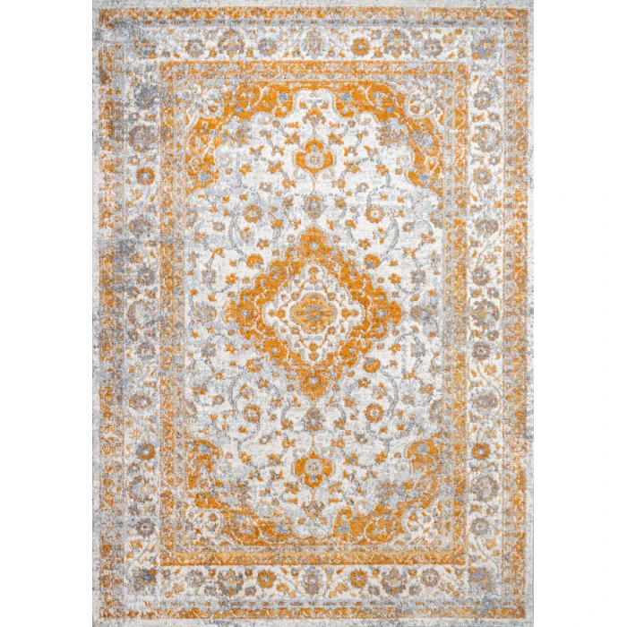 Indhira Ornate Medallion Persian Orange/Cream 3 ft. x 5 ft. Area Rug