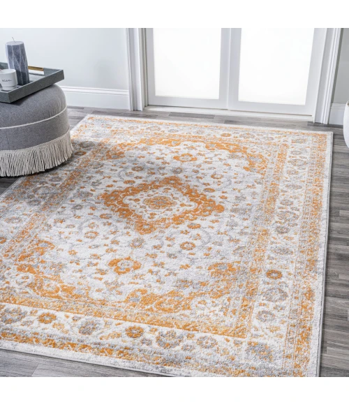 Indhira Ornate Medallion Persian Orange/Cream 9 ft. x 12 ft. Area Rug