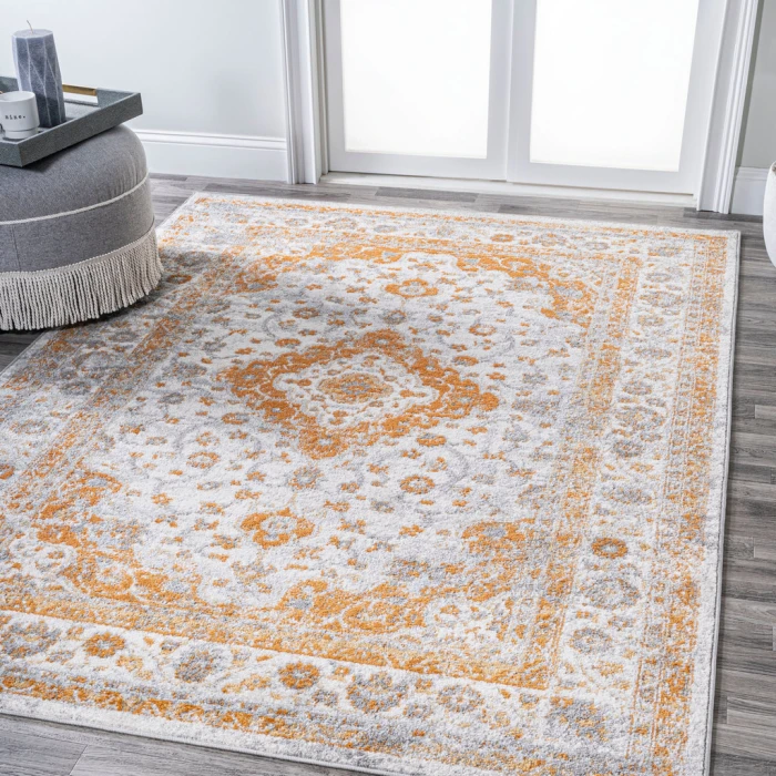 Indhira Ornate Medallion Persian Orange/Cream 3 ft. x 5 ft. Area Rug