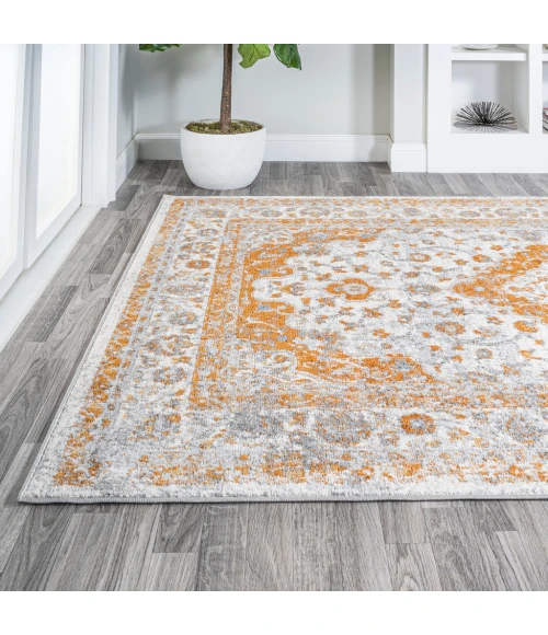 Indhira Ornate Medallion Persian Orange/Cream 9 ft. x 12 ft. Area Rug