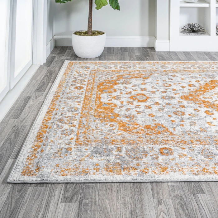 Indhira Ornate Medallion Persian Orange/Cream 3 ft. x 5 ft. Area Rug