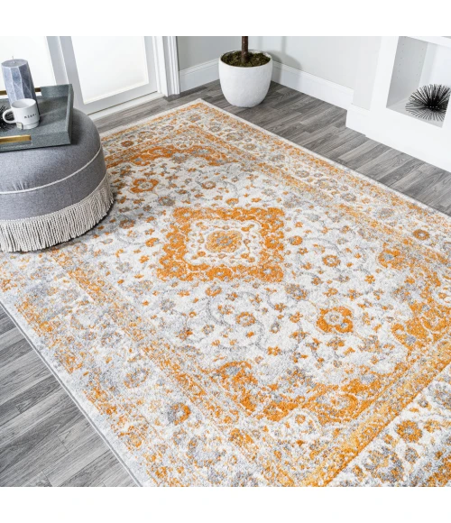 Indhira Ornate Medallion Persian Orange/Cream 9 ft. x 12 ft. Area Rug