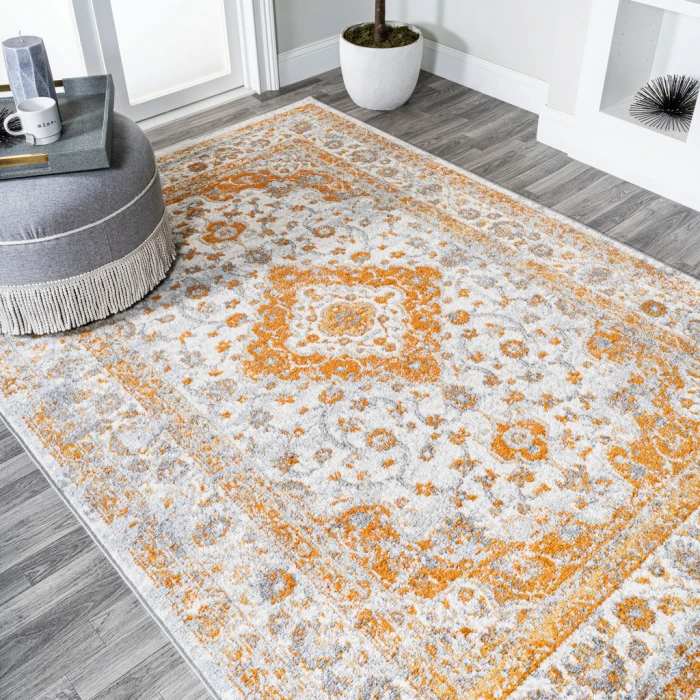 Indhira Ornate Medallion Persian Orange/Cream 3 ft. x 5 ft. Area Rug
