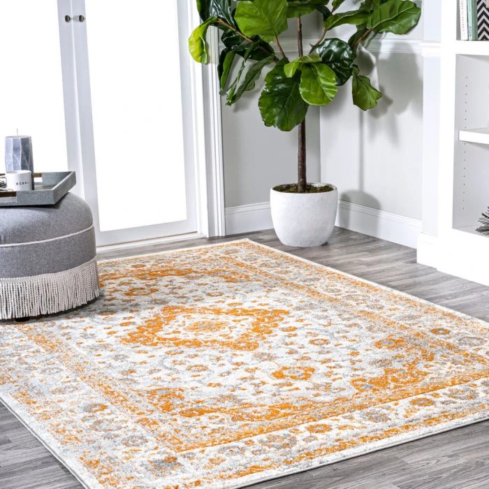 Indhira Ornate Medallion Persian Orange/Cream 3 ft. x 5 ft. Area Rug