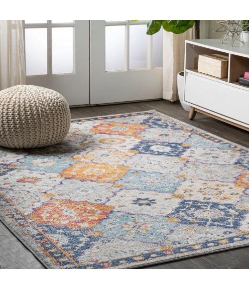 Kirman Bohemian Medallion Light Gray/Blue/Orange 4 ft. x 6 ft. Area Rug