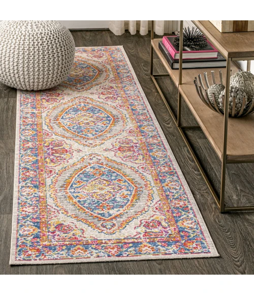 Kilia Medallion Fuchsia/Mustard/Indigo 2 ft. x 8 ft. Runner Rug