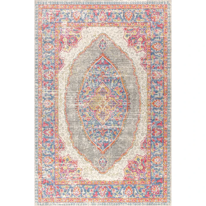 Kilia Medallion Fuchsia/Mustard/Indigo 8 ft. x 10 ft. Area Rug