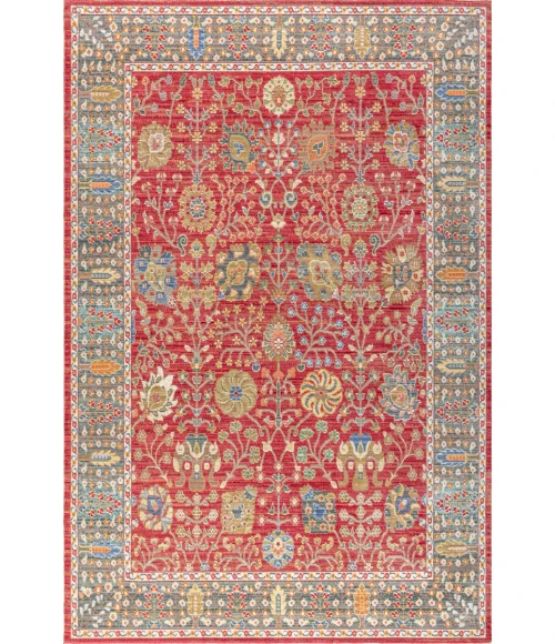 India Flower and Vine Burgundy 5 ft. x 8 ft. Area Rug