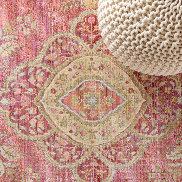 Khilana Floral Medallion Deep Rose/Ivory 5 ft. x 8 ft. Area Rug